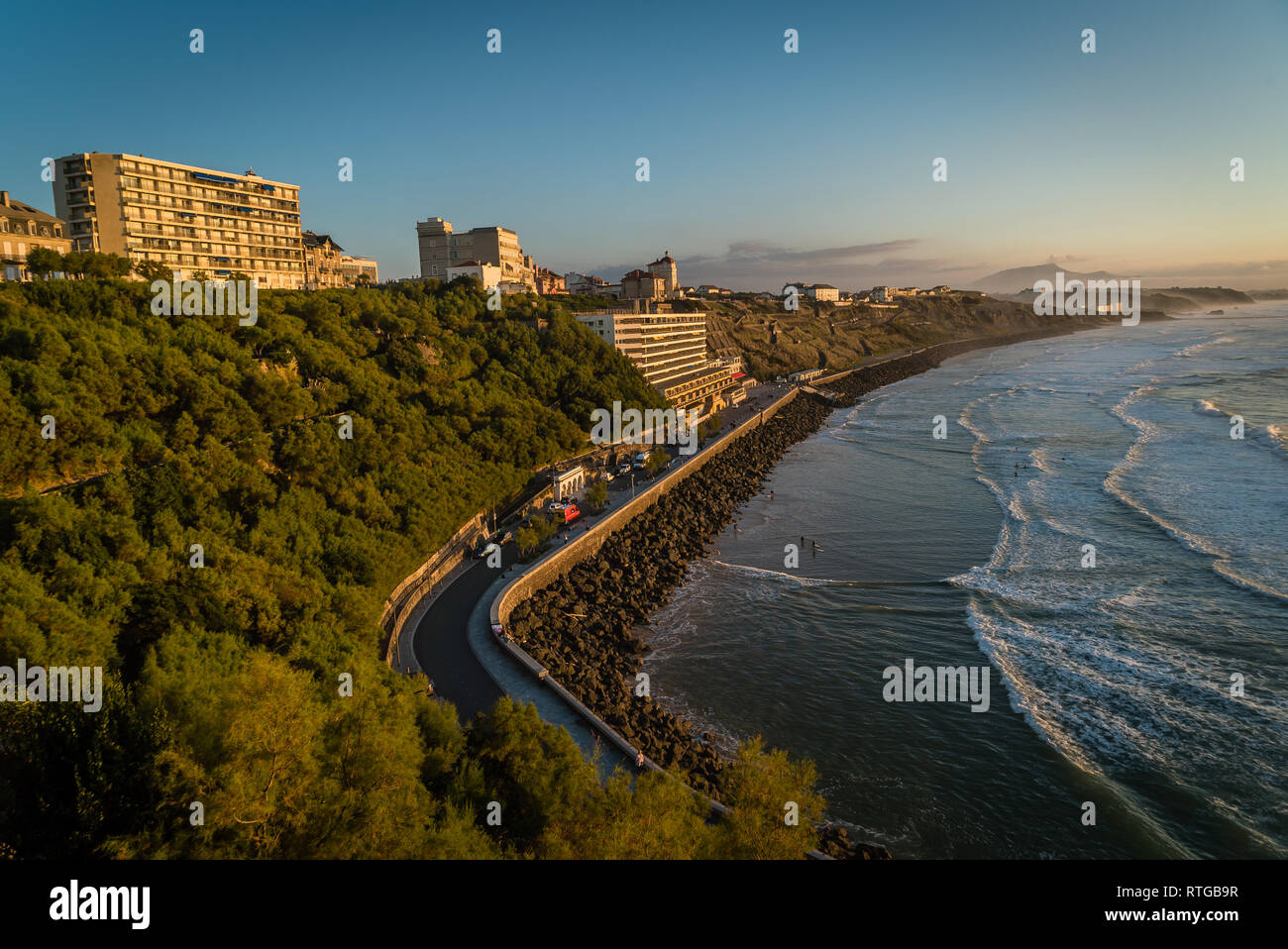 Cote des basques at sunset in Biarritz, France Stock Photo