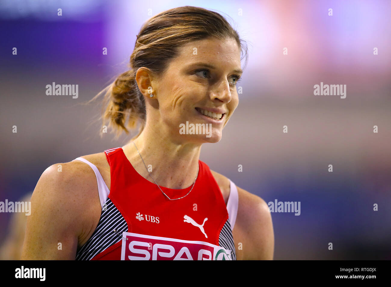 Switzerland S Lea Sprunger Competes Women S 400m Heat 5 In The During Day One Of The European Indoor Athletics Championships At The Emirates Arena Glasgow Stock Photo Alamy