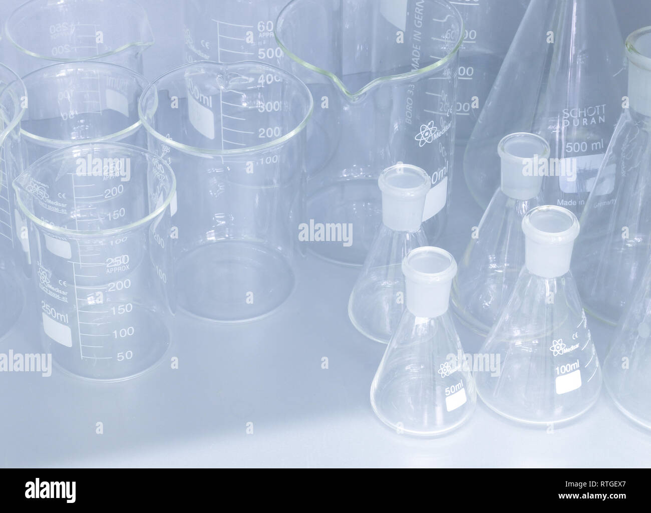 Laboratory glassware flasks beaker isolated hires stock photography