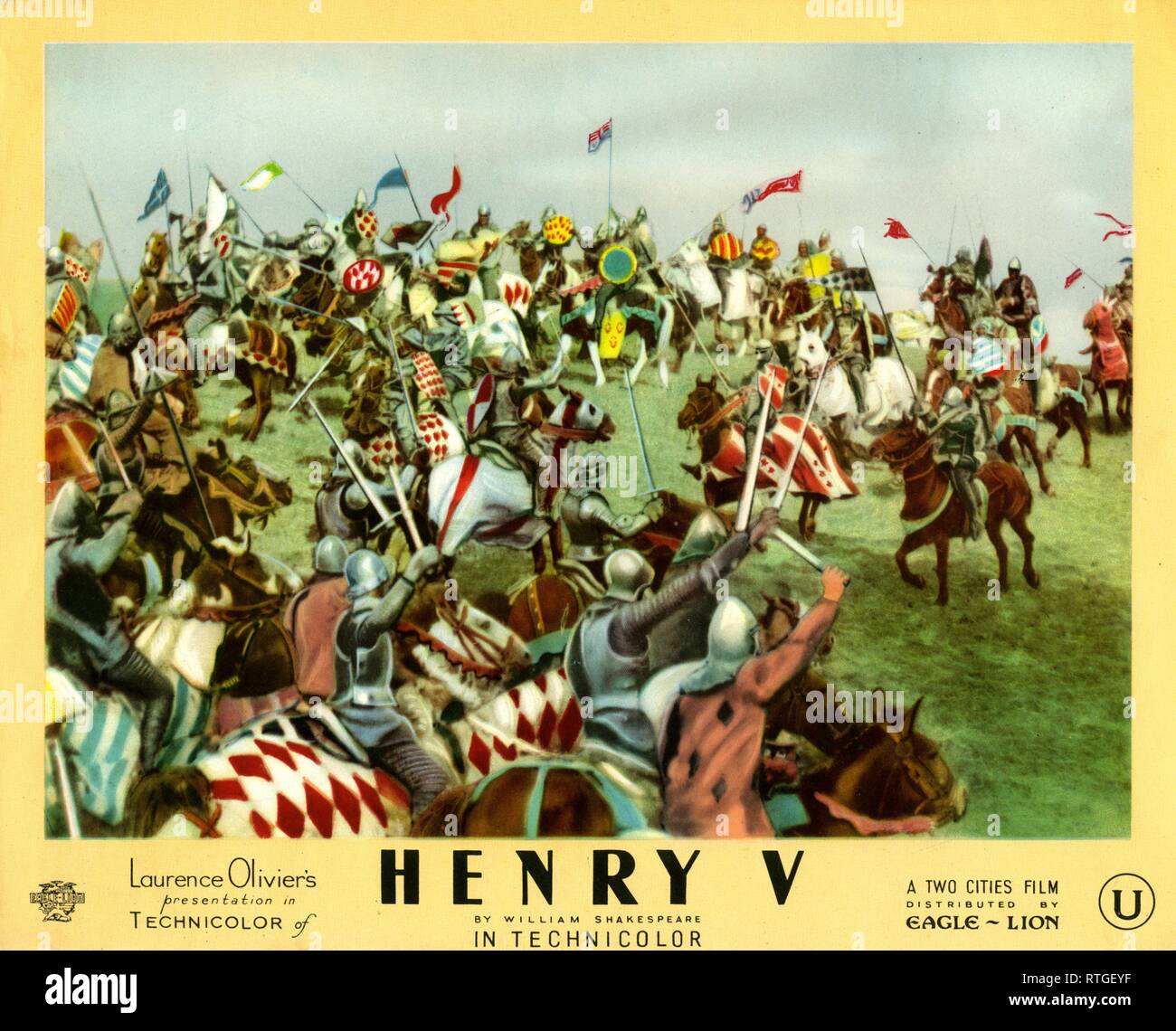 Battle of Agincourt in HENRY V 1944 director LAURENCE OLIVIER play by William Shakespeare Technicolor Two Cities Films / Eagle-Lion Distributors Ltd Stock Photo