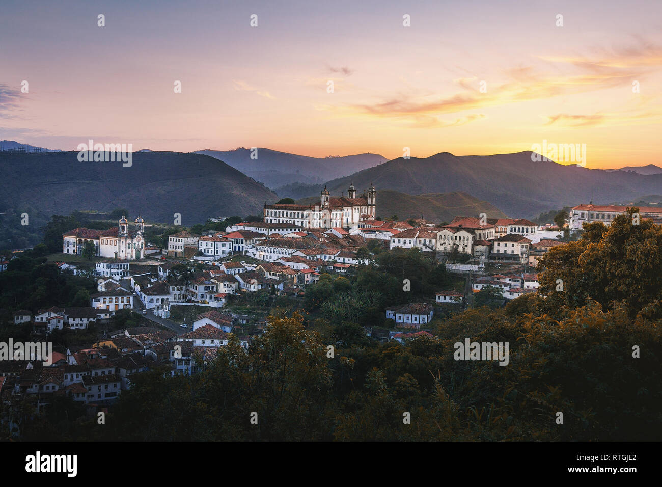 Aerial view of Ouro Preto City at sunset - Minas Gerais, Brazil Stock Photo