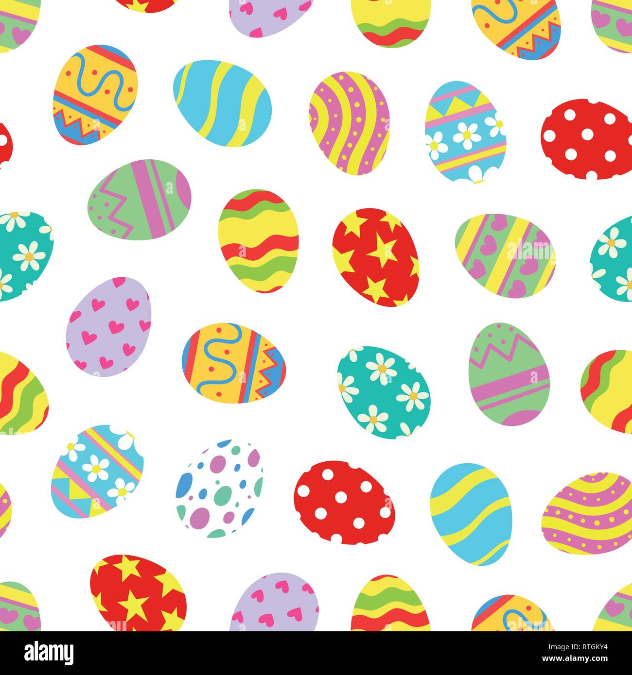 Easter eggs seamless pattern on white background. Hand drawn vector illustration. Stock Vector