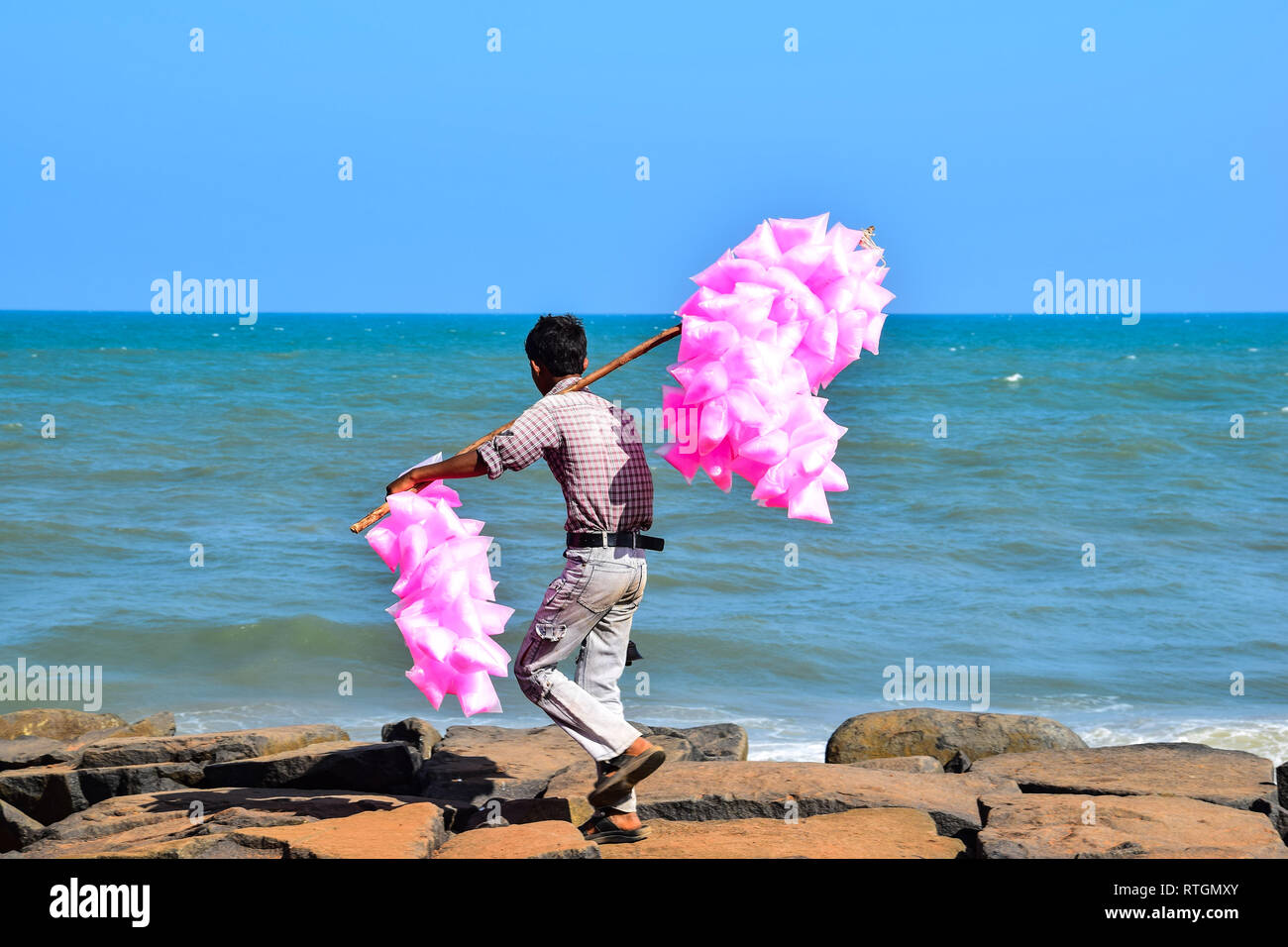Indian Candy Floss sellers, sea front promenade, Pondicherry