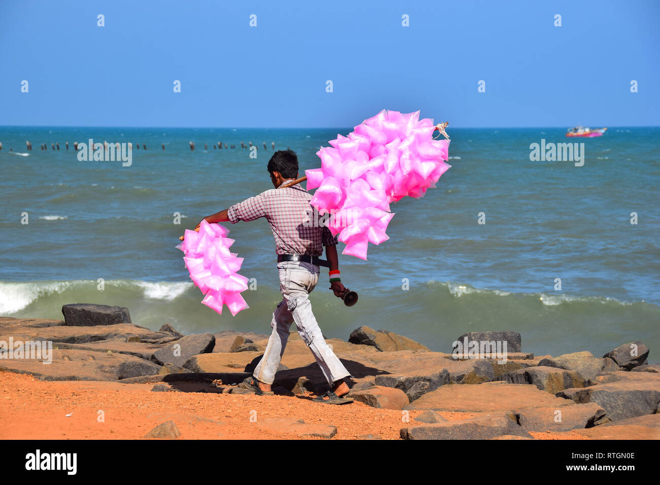 Indian Candy Floss sellers, sea front promenade, Pondicherry