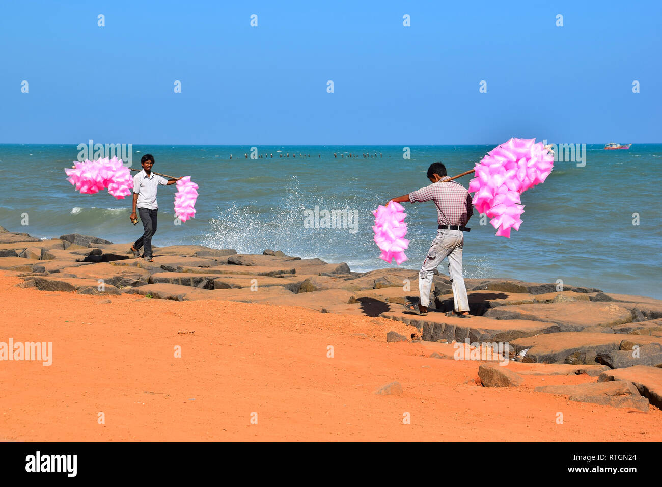 Indian Candy Floss sellers, sea front promenade, Pondicherry