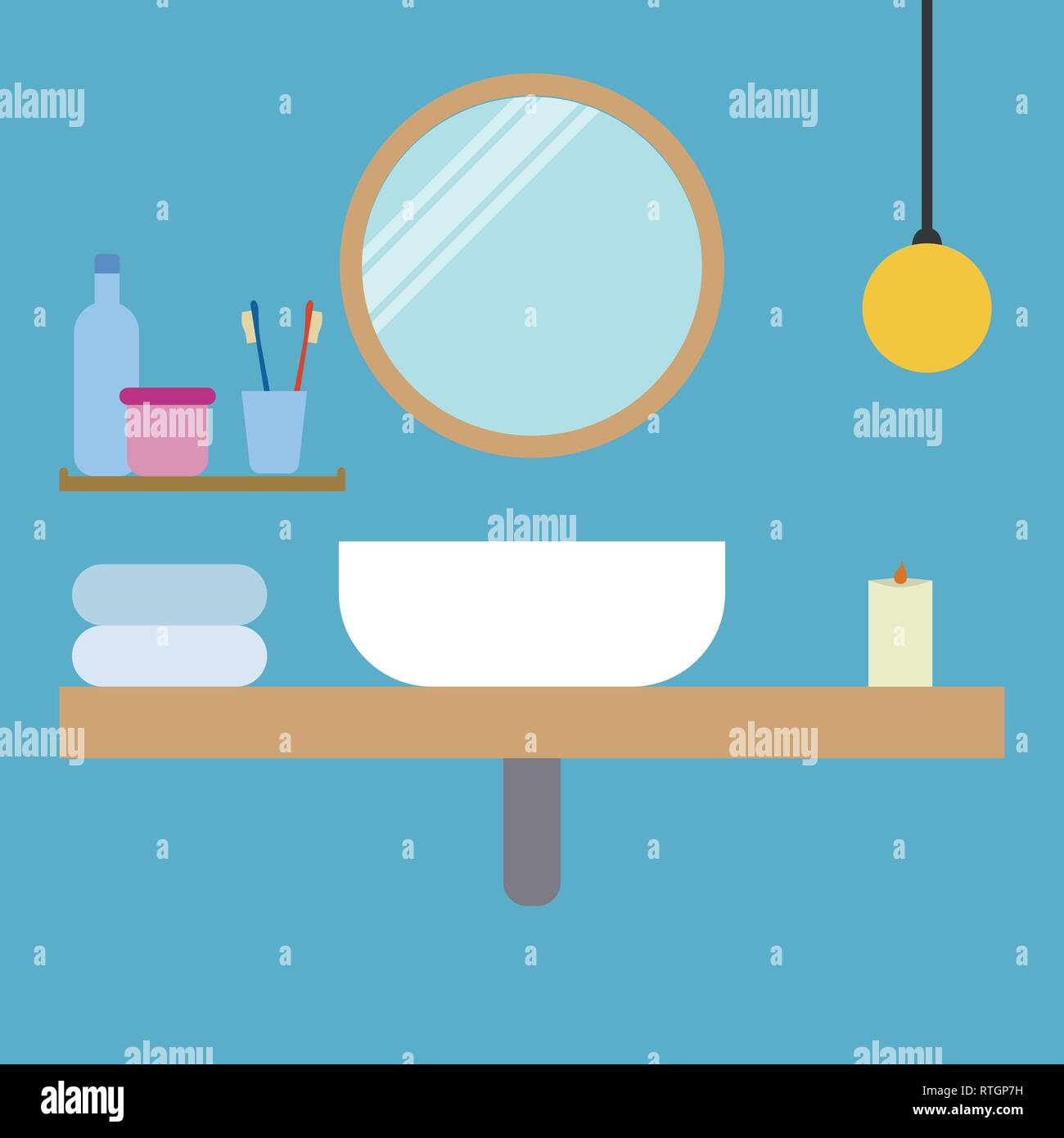 Modern bathroom interior Vector flat illustration Scandinavian style ...