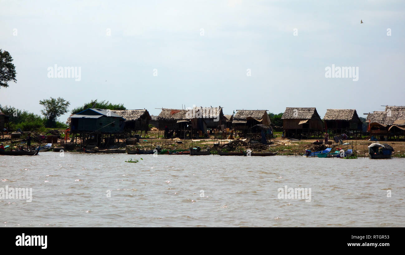 Floating Villages of Chong Kneas, floating houses, Tonle sap lake Stock Photo