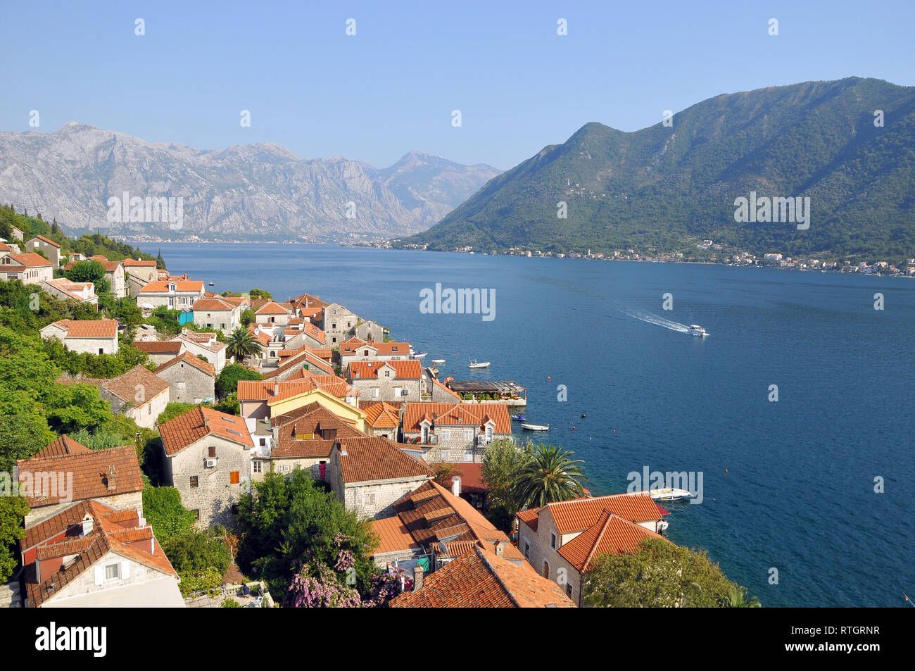 View from Perast church tower, Perast, Montenegro. Stock Photo