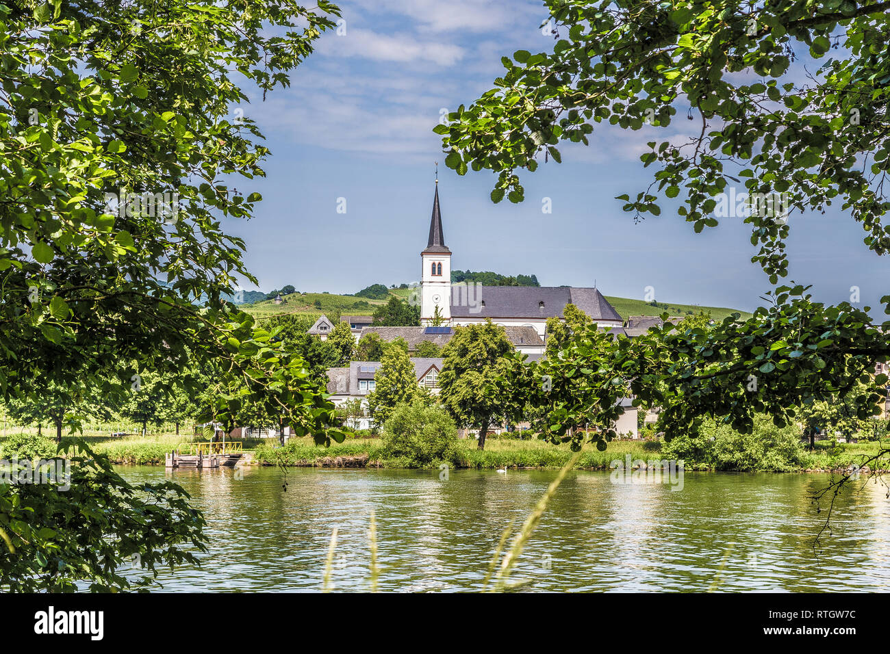 Piesport on the Moselle Rhineland-Palatinate Germany. Stock Photo