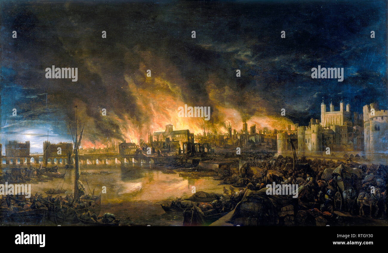 Great Fire Of London, painting, 1675 Stock Photo