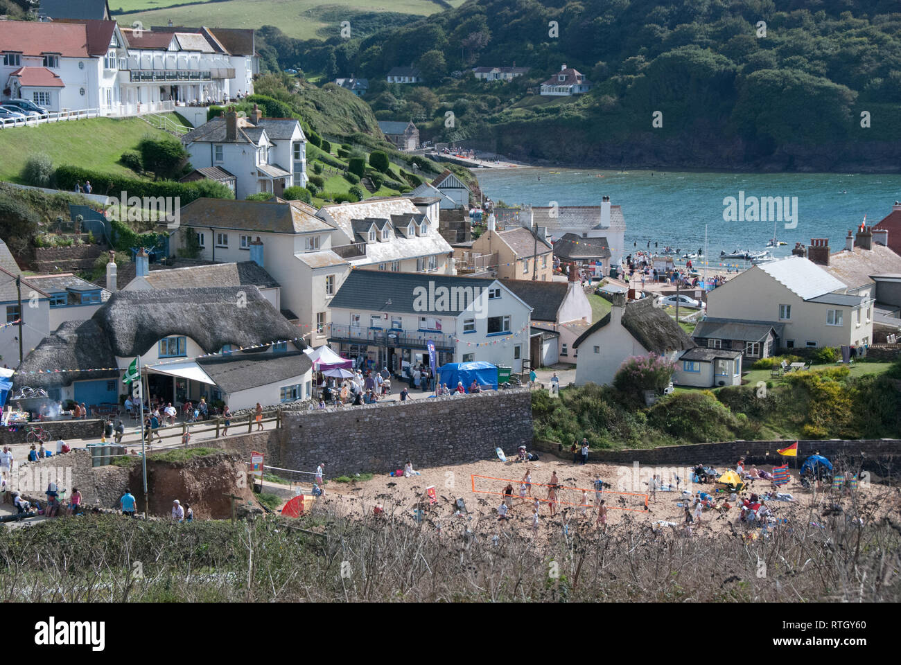 Hope Cove in Devon on an August Bank Holiday. Stock Photo
