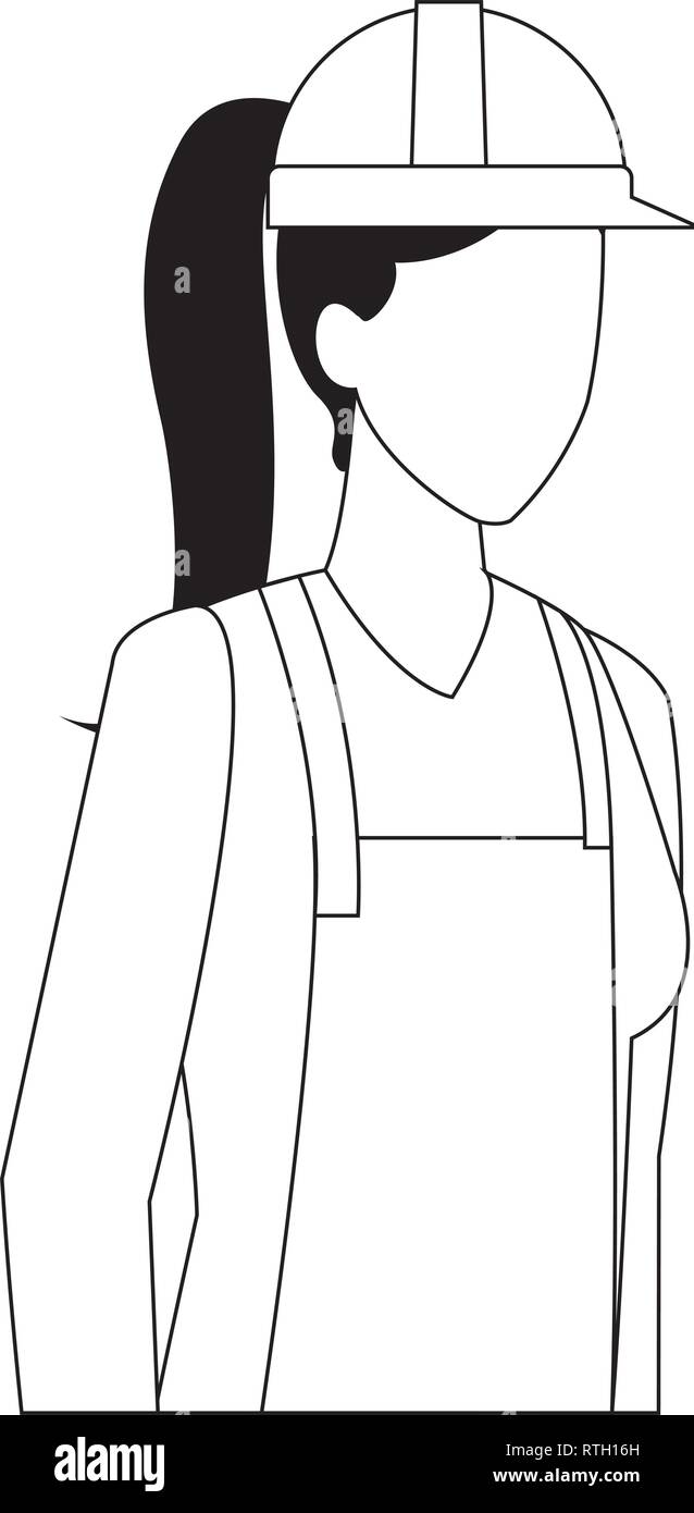 construction woman worker worker avatar in black and white Stock Vector ...