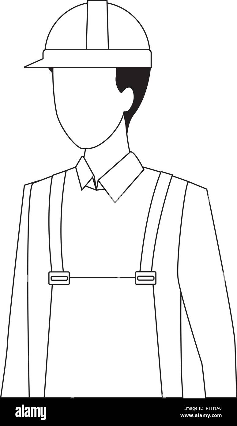 construction worker worker avatar in black and white Stock Vector