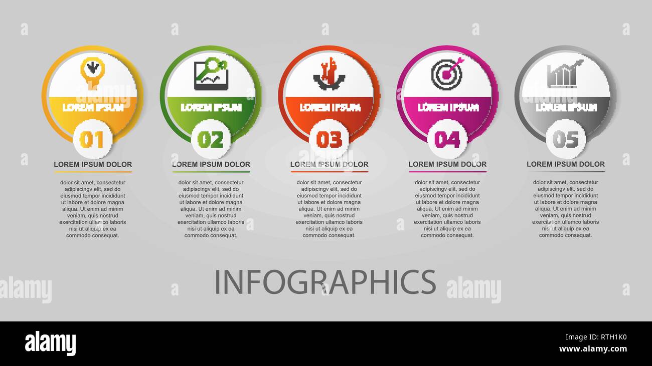 Modern 3D vector illustration. Circular infographic template with five ...
