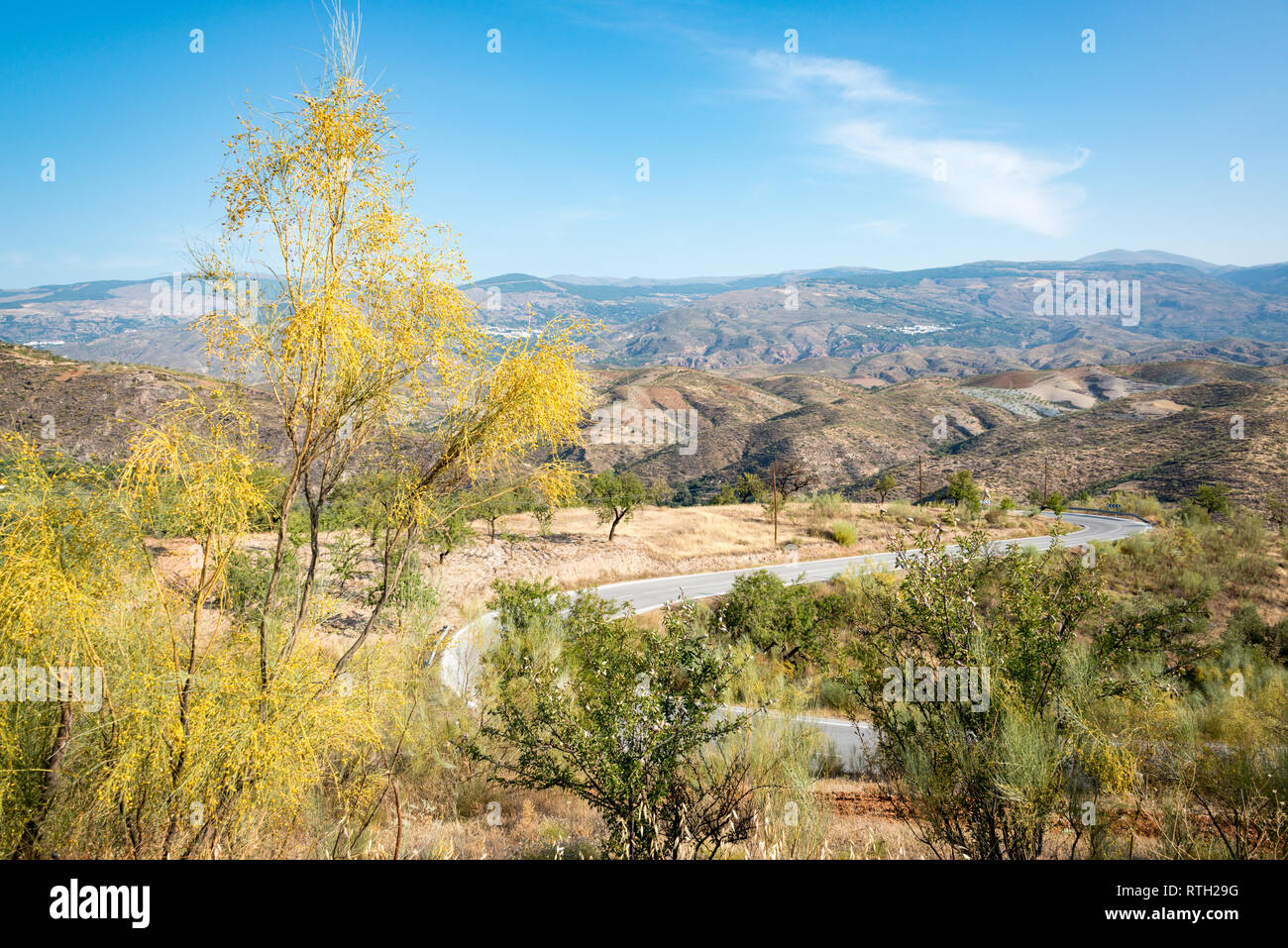 The mountain terrain of the Alpujarras region in Andalucia Spain between Jorairatar and Ugíjar Stock Photo