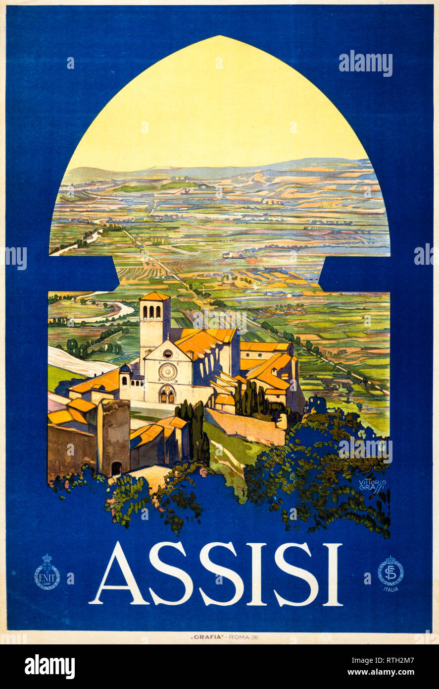 Assisi, vintage travel poster, Vittorio Grassi, 1920 Stock Photo