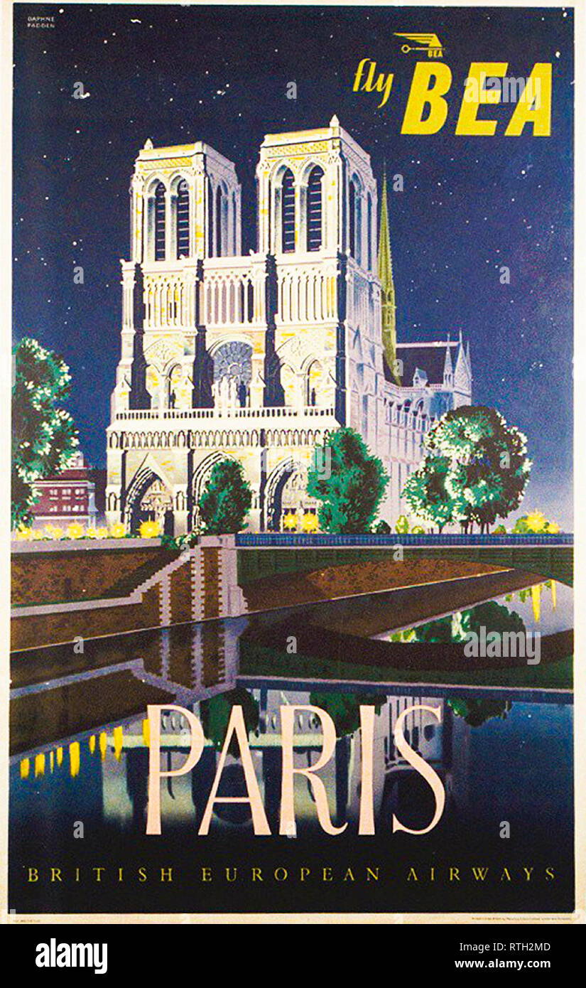 Paris, vintage travel poster by British European Airways, BEA, 20th Century Stock Photo