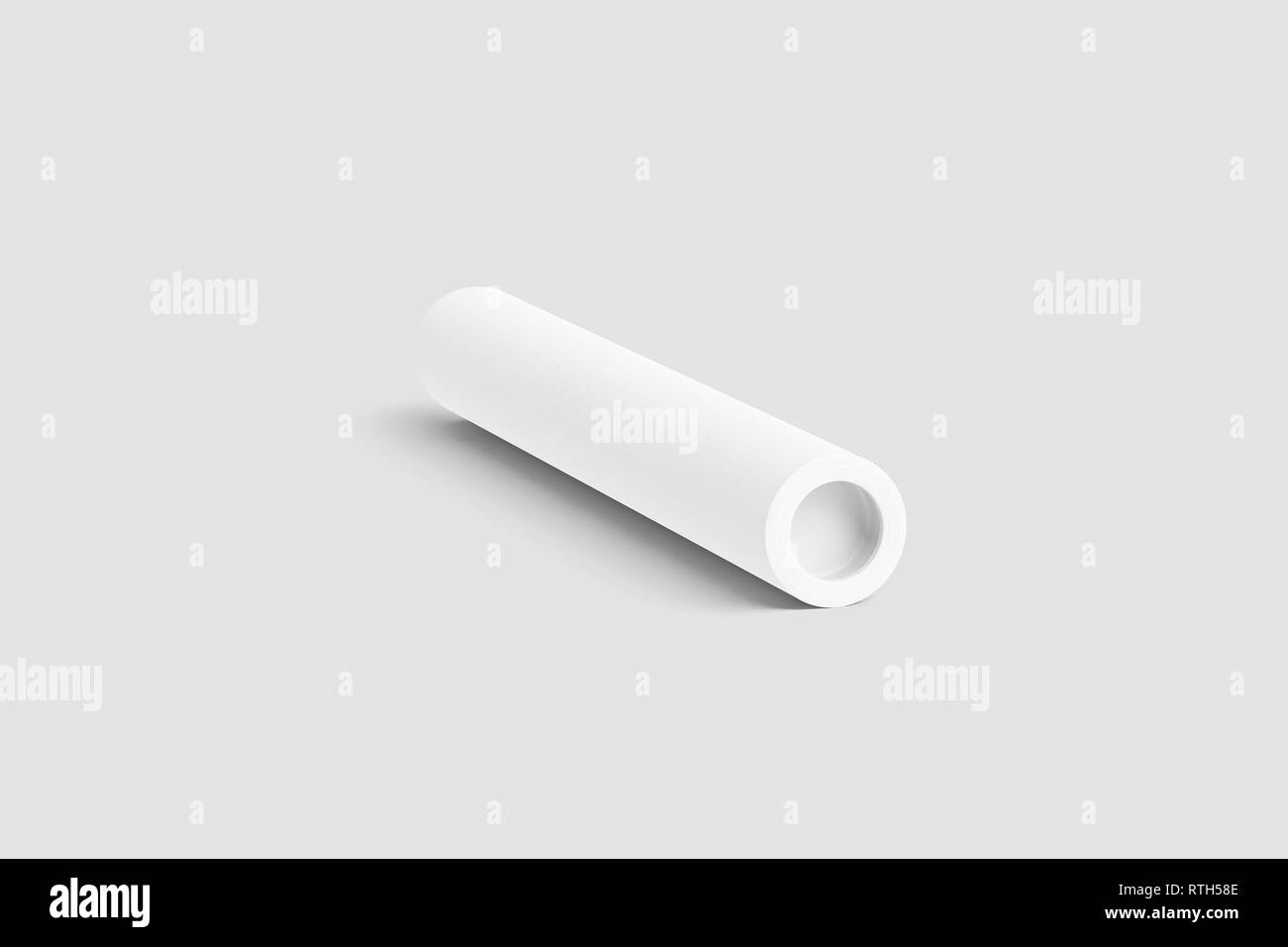 White Paper Tube Mock up isolated on light gray background. 3D rendering. Stock Photo