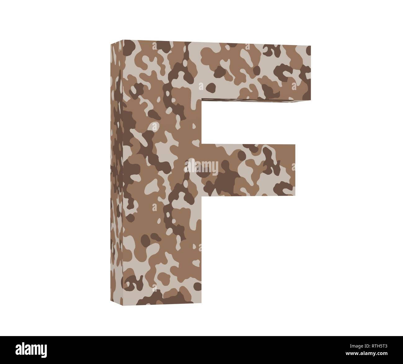 Camouflage letter. Capital Letter - F isolated on white background. 3D render Illustration Stock Photo