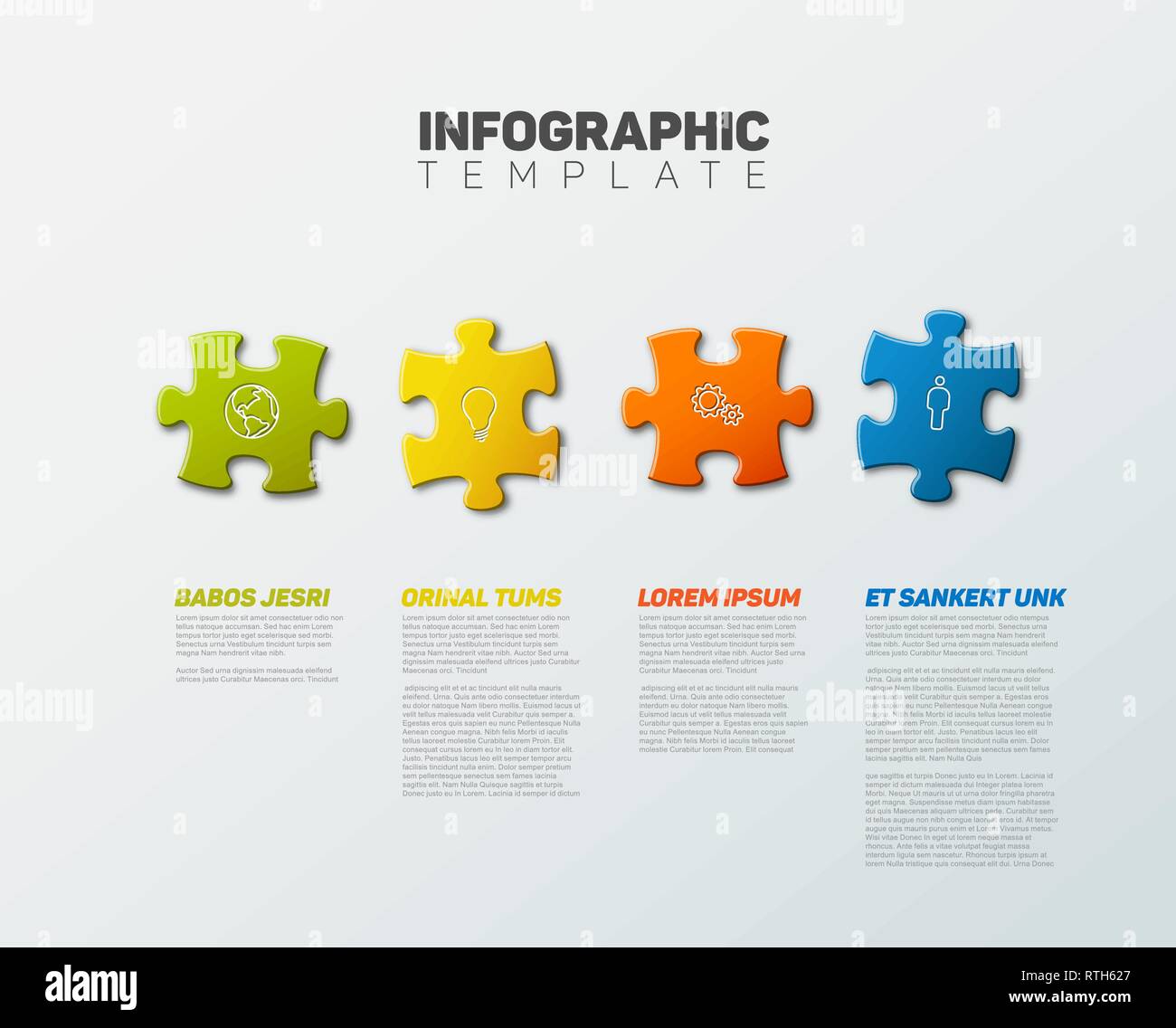 Vector puzzle Infographic report template made from colorful jigsaw