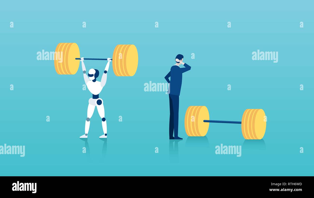 Human vs robots concept. Vector of a businessman standing next to ...