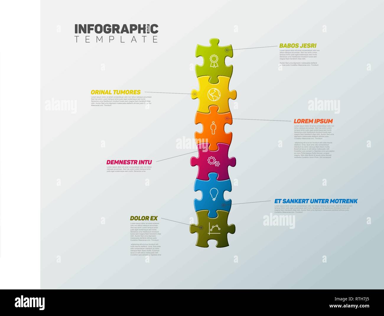 Vector puzzle Infographic report template made from colorful jigsaw