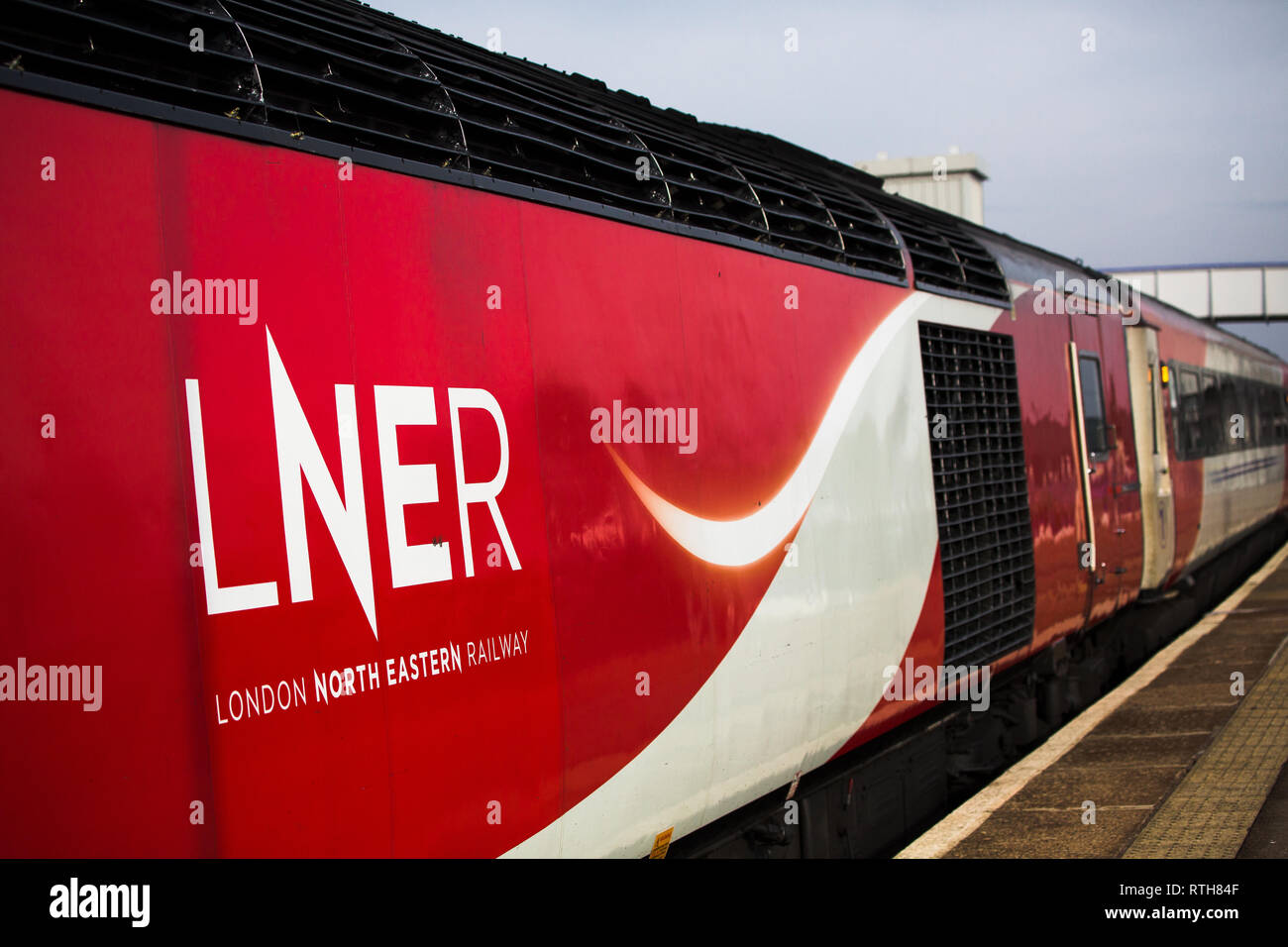 LNER train arriving early morning at Montrose Scotland en route to Kings Cross LONDON UK Stock Photo