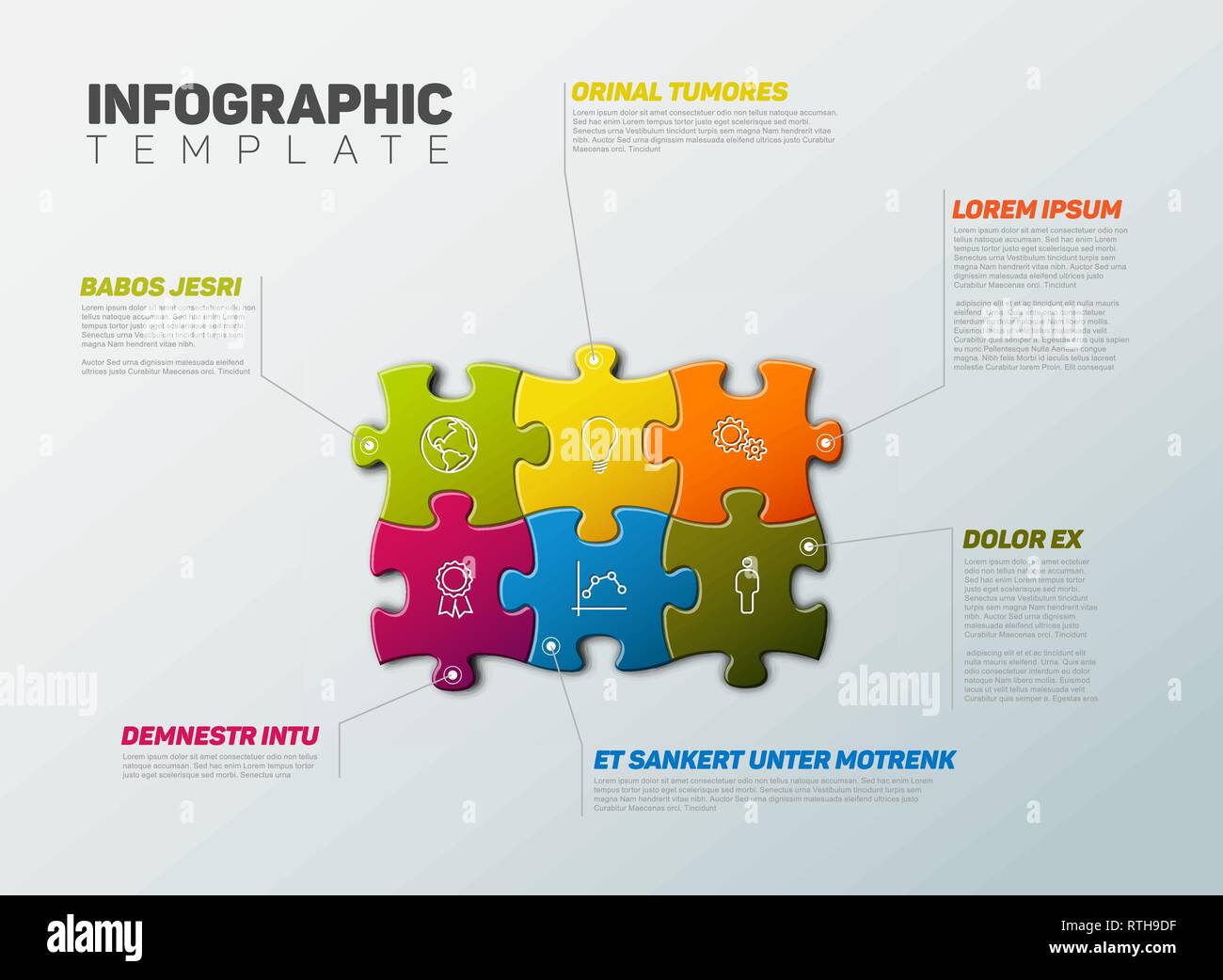 Vector puzzle Infographic report template made from colorful jigsaw