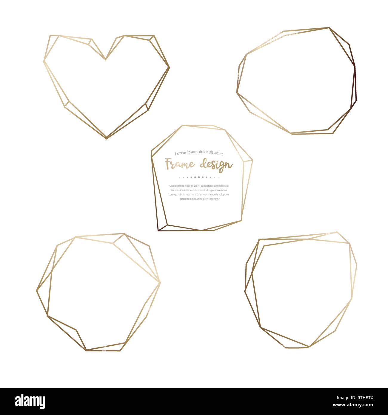 Gold polygonal frame set isolated on a white background Stock Vector