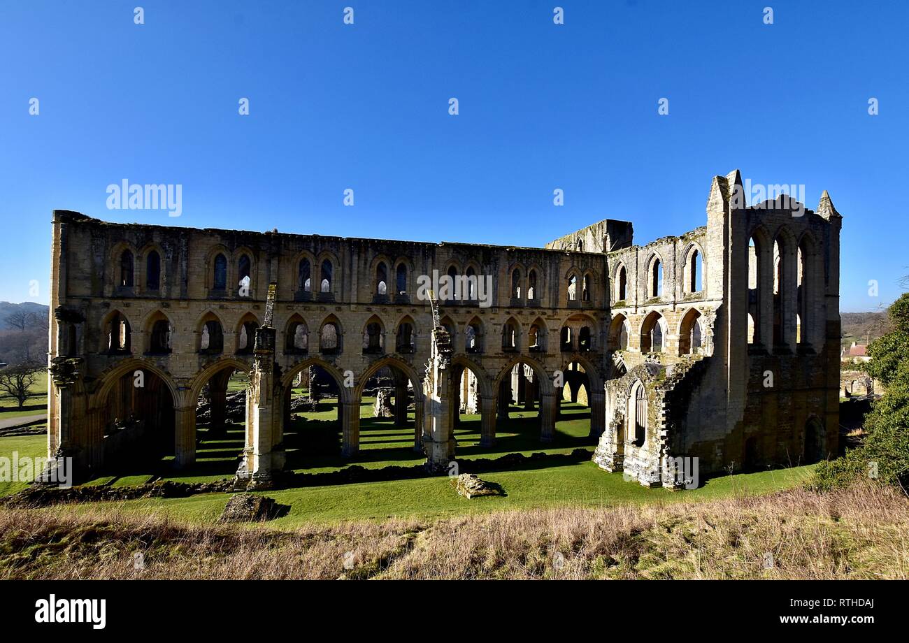 Rievaulx Abbey Nave and North Transept. Stock Photo