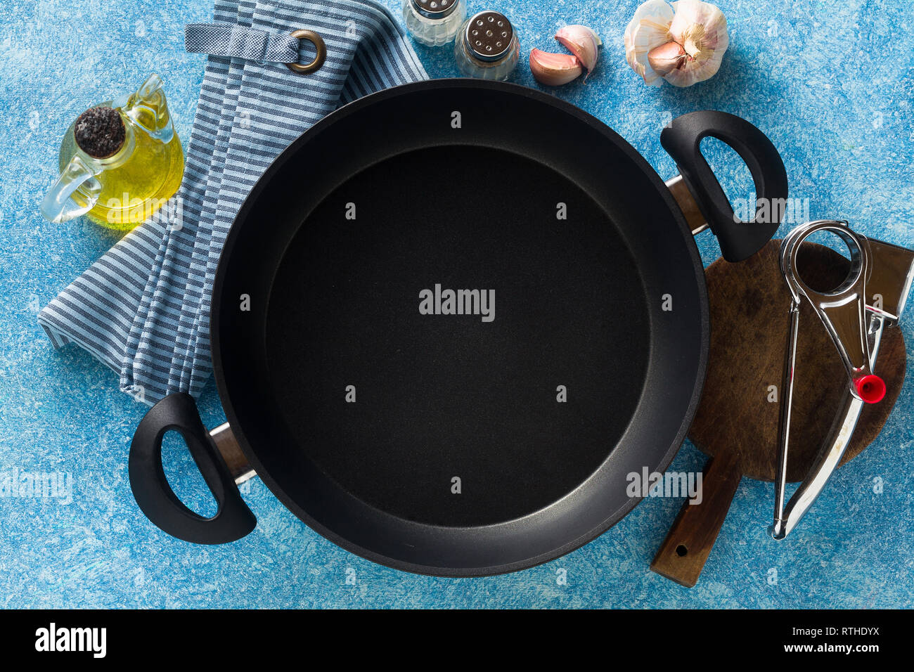 non-stick frying pan on the table. cooking food Stock Photo