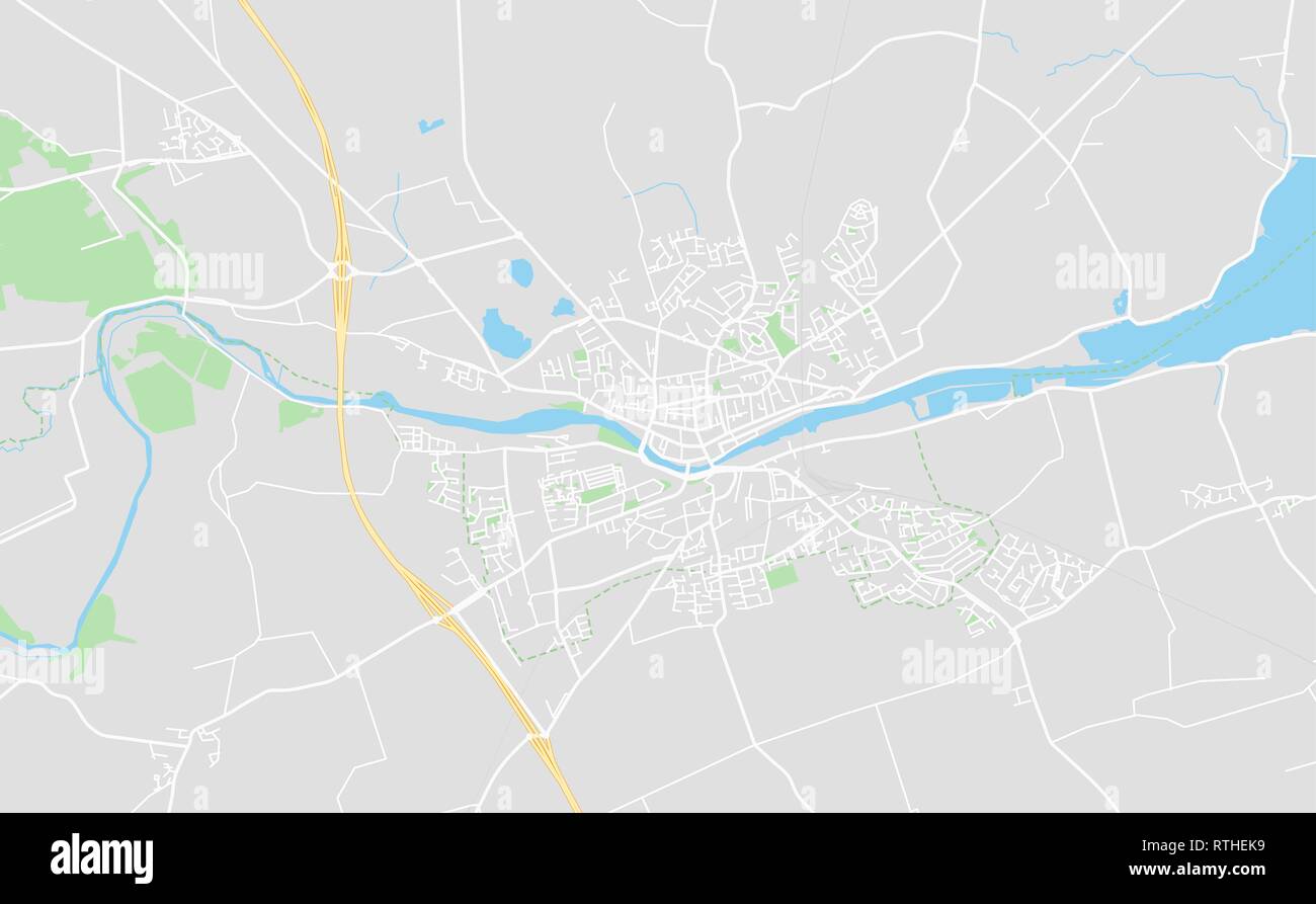 Drogheda, Ireland downtown street map in classic style colors with all