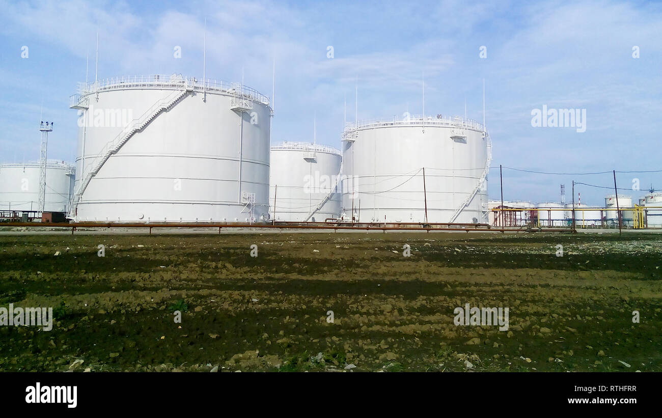 Storage tanks for petroleum products. Equipment refinery Stock Photo