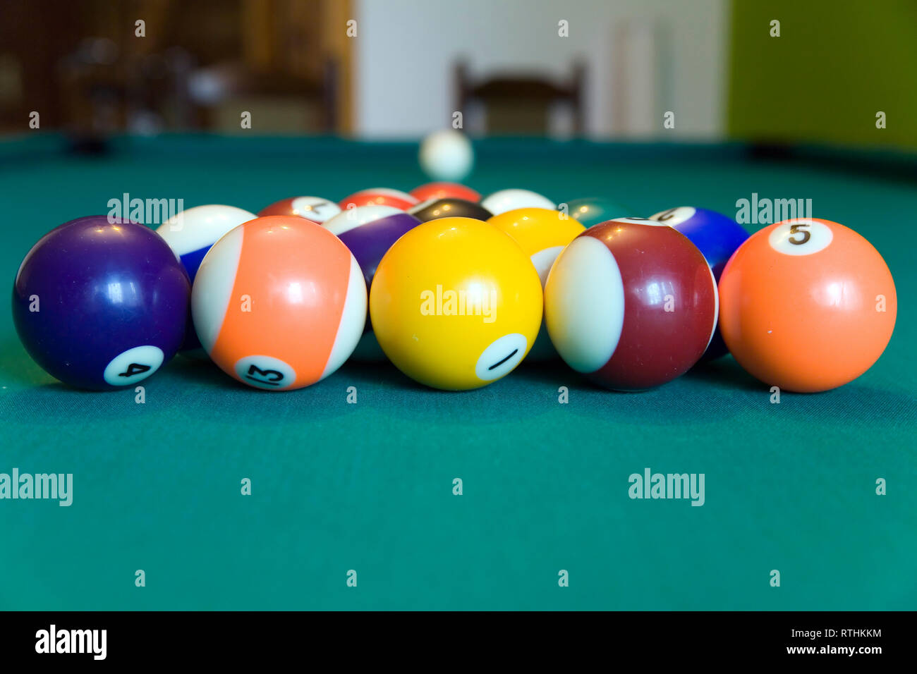pool table with blurred white ball Stock Photo Alamy