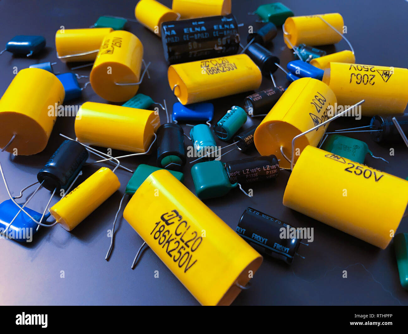 Group of audiophile metalfilm axial capacitors different sizes Stock Photo Alamy