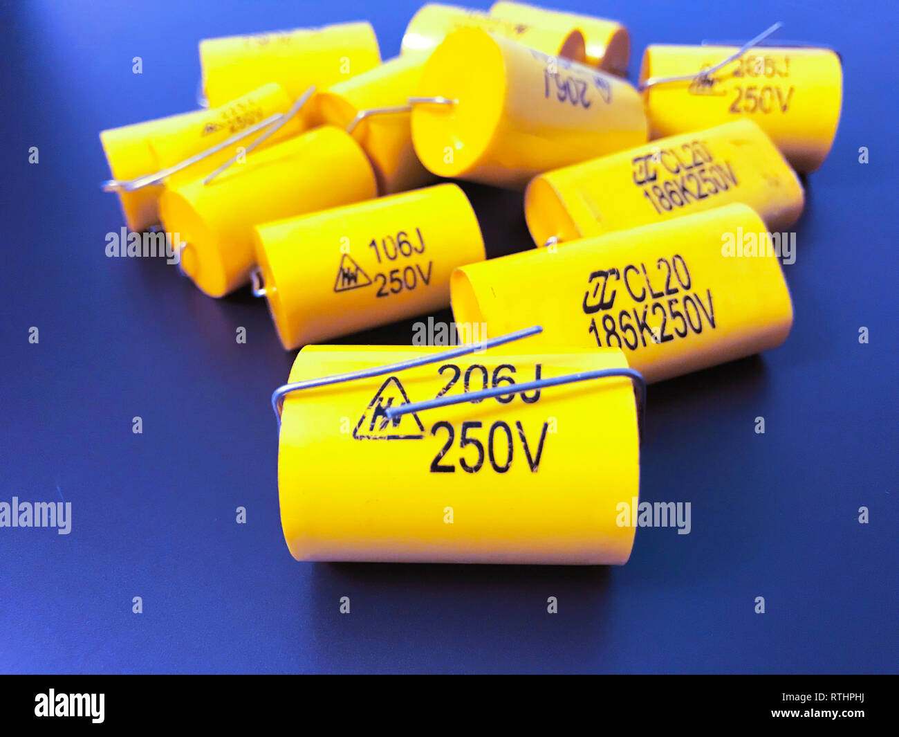 Group of audiophile metalfilm axial capacitors different sizes Stock Photo Alamy