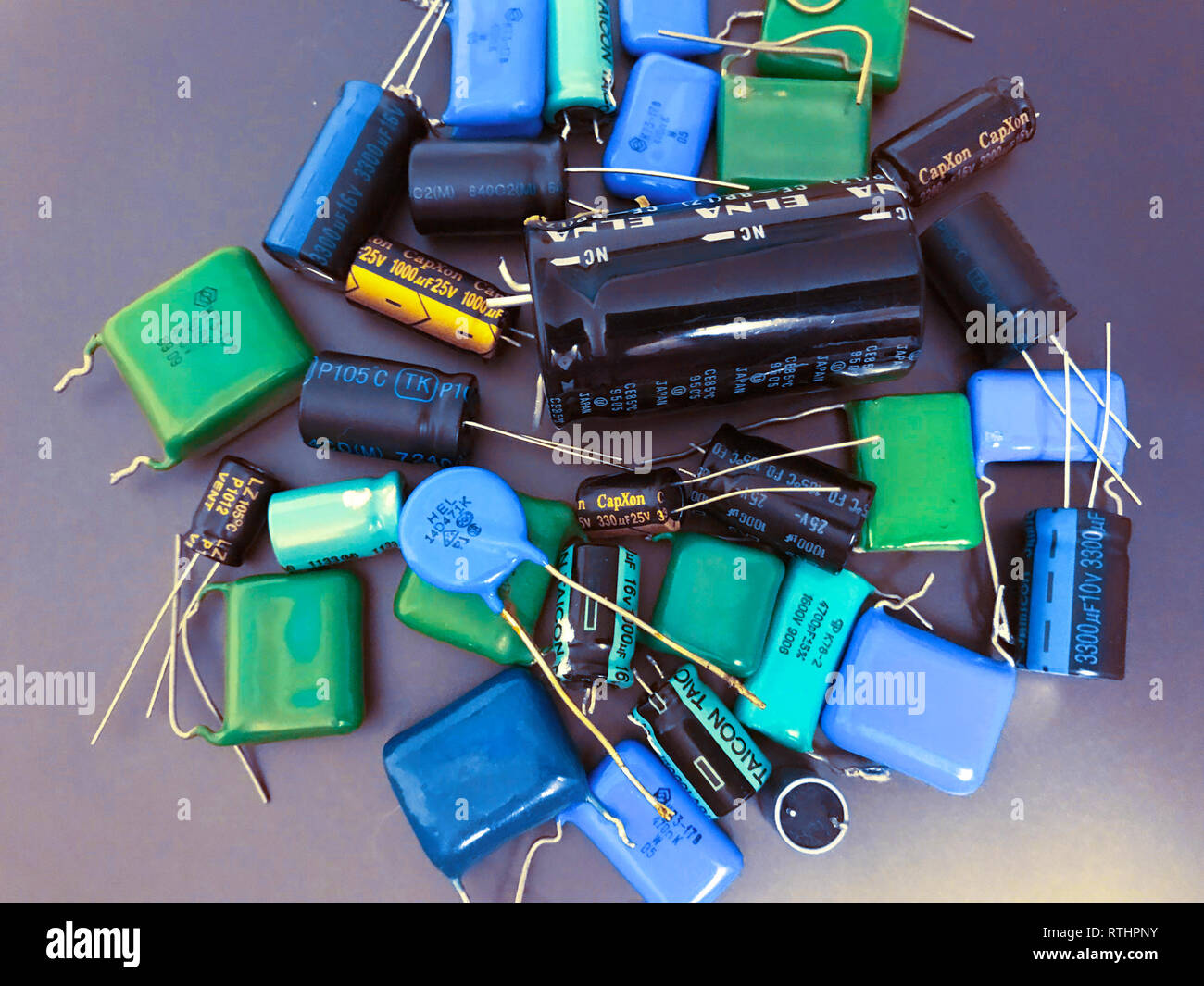 Group of audiophile metalfilm axial capacitors different sizes Stock Photo Alamy