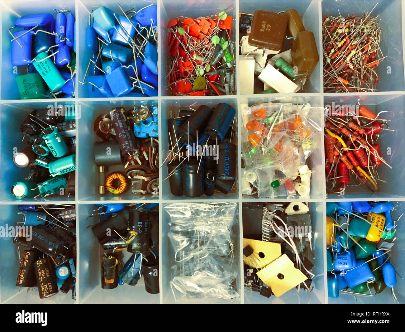 Group of audiophile metalfilm axial capacitors different sizes Stock Photo Alamy