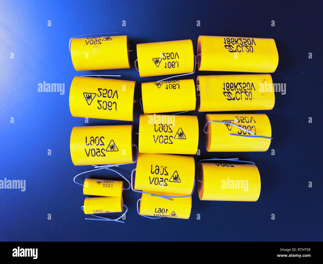 Group of audiophile metalfilm axial capacitors different sizes Stock Photo Alamy