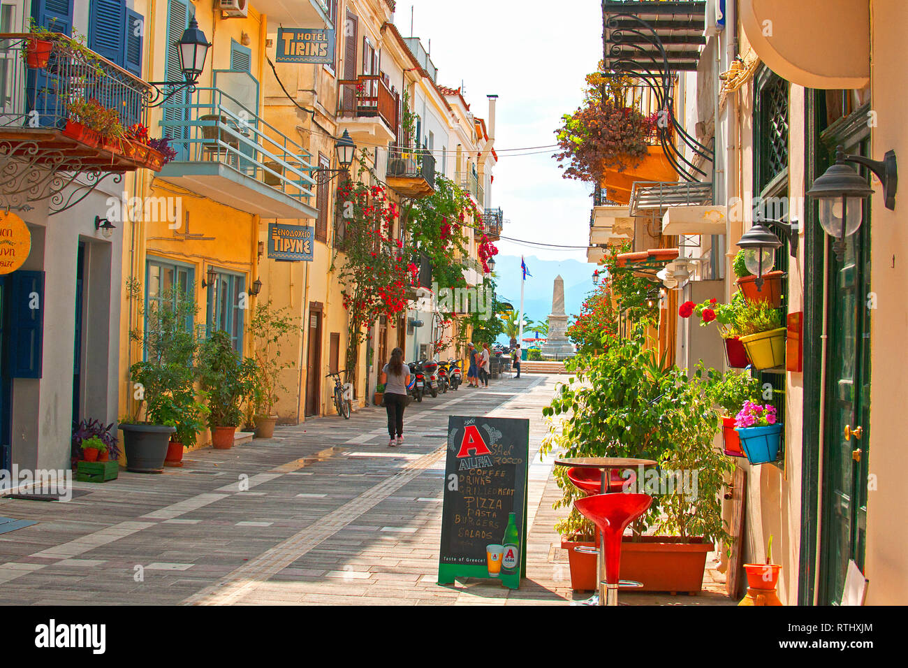 Traditional stoned pavement in Nafplio, Argolida, Greece Stock Photo