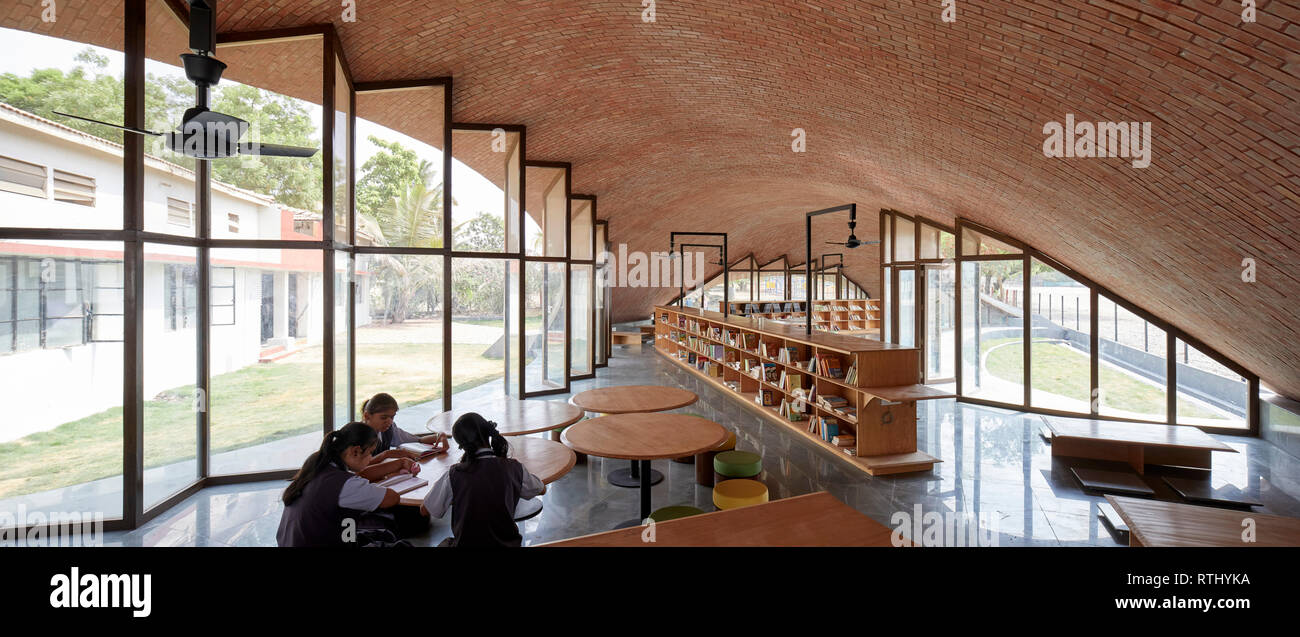 Samoyya Library Interior view with students at work. Maya Somaiya Library, Kopargaon ...
