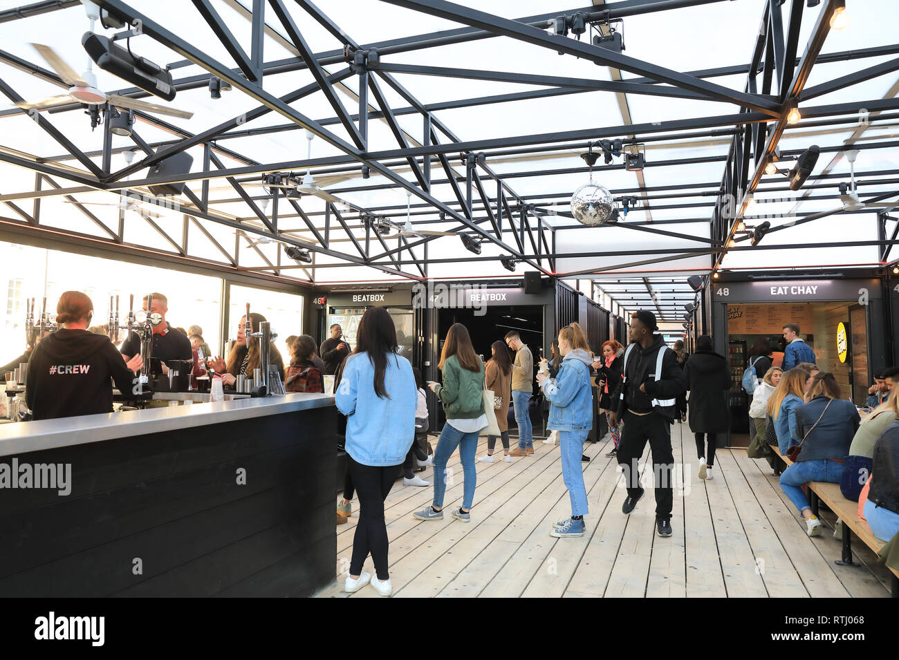 Shoreditch Boxpark in Bethnal Green, a shipping container popup mall