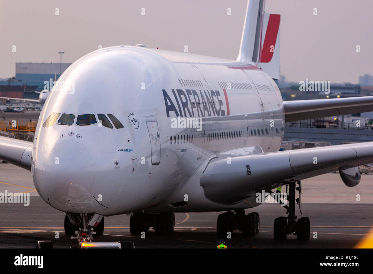 Nose of the Airbus of the Air France A380 starting the taxing in