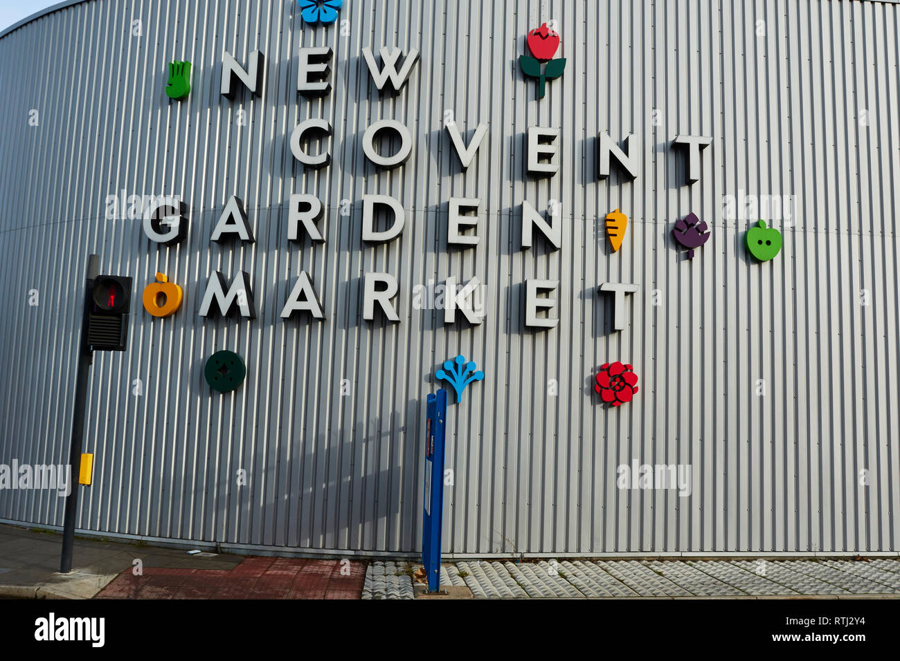 New Covent garden exterior in the London sunshine in spring, London, England, United Kingdom, Europe Stock Photo