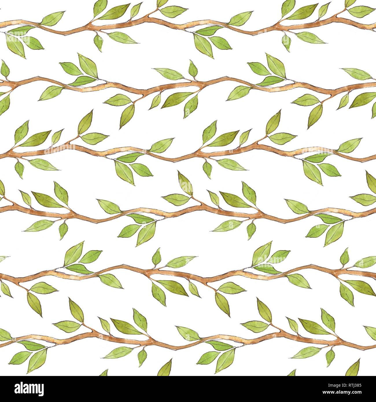 Horizontal Leaf Pattern Seamless pattern with watercolor branches and leaves. Horizontal ...