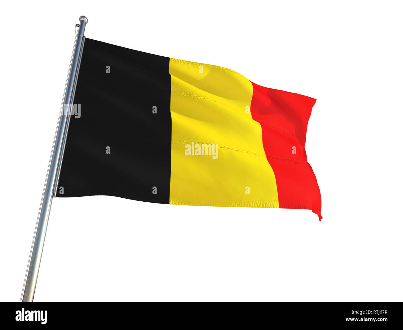 Belgium National Flag waving in the wind, isolated white background ...