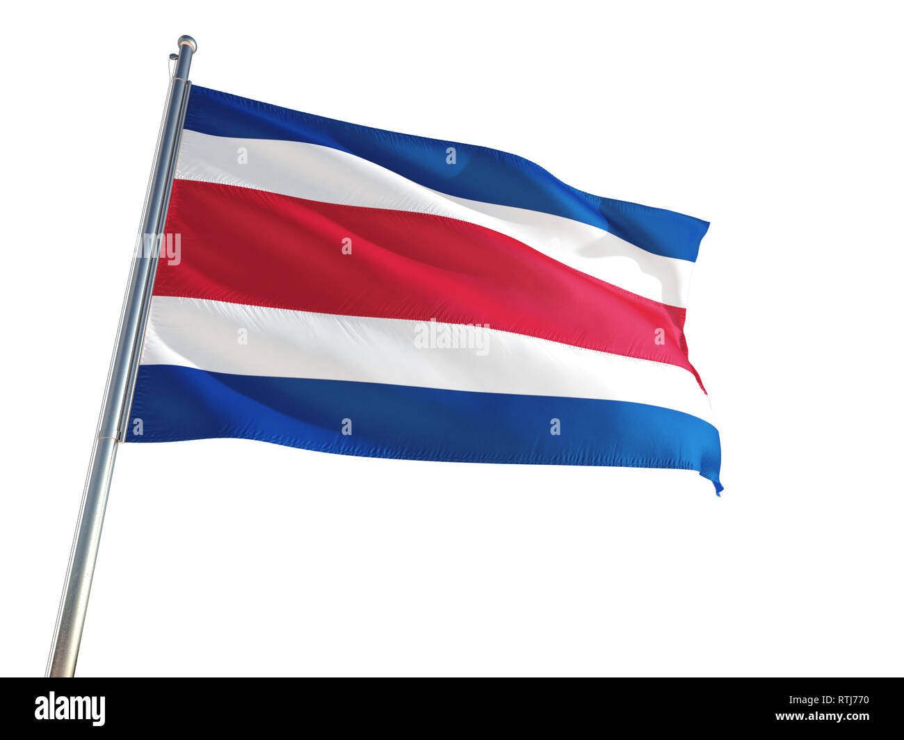 Costa Rica National Flag waving in the wind, isolated white background
