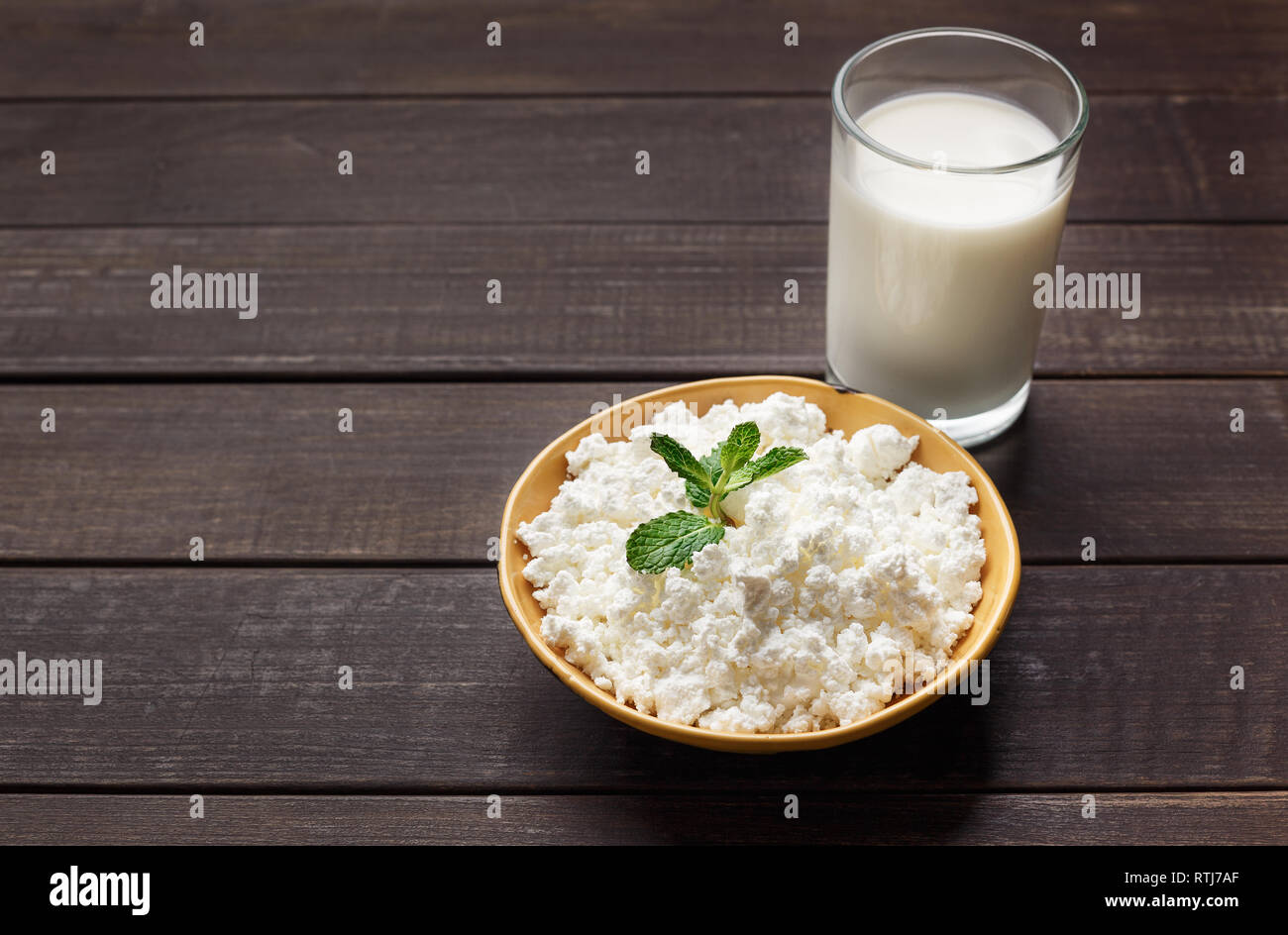 Curd And Milk On Wooden Background Top View Copy Space Calcium