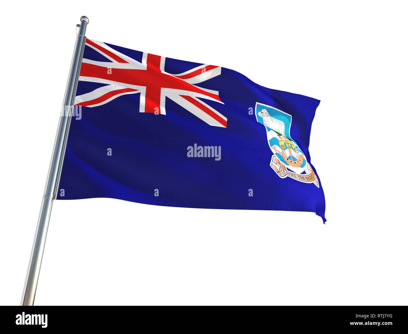 Falkland Islands National Flag waving in the wind, isolated white