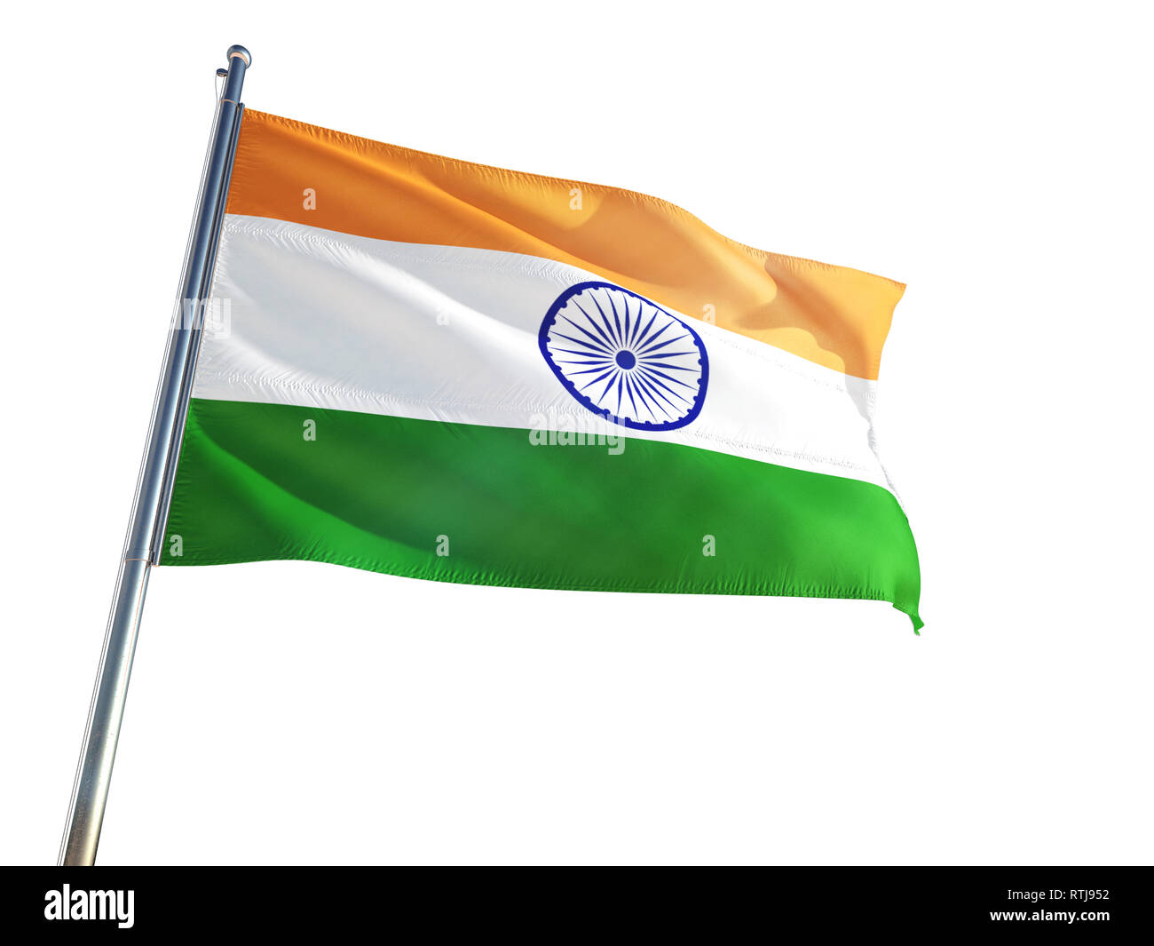 India National Flag waving in the wind, isolated white background. High  Definition Stock Photo - Alamy